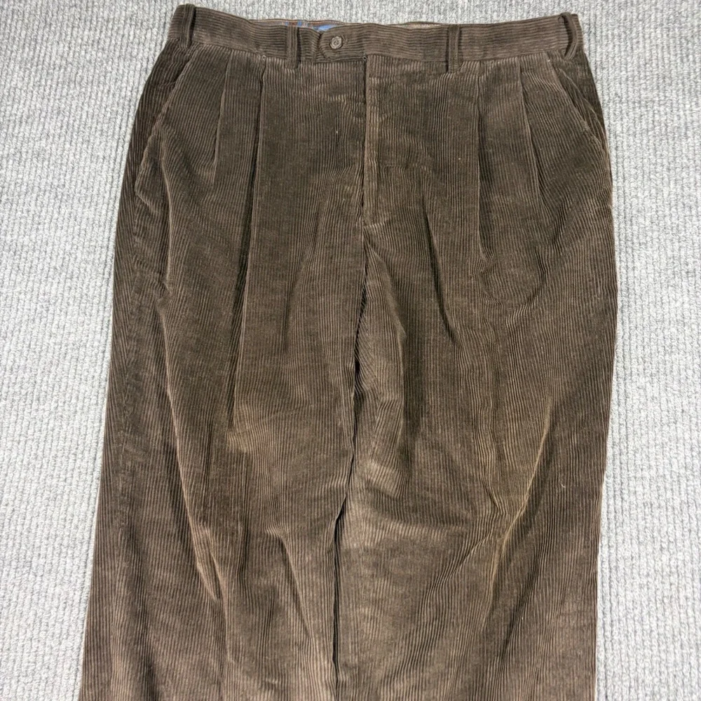Lauren Ralph Lauren Pants Mens 38x29 Brown Corduroy Pleated Dress Cuffed Brown